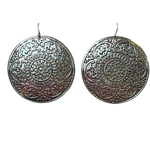 Vintage Inspired Silvertone Oversized Medallion Round Earrings